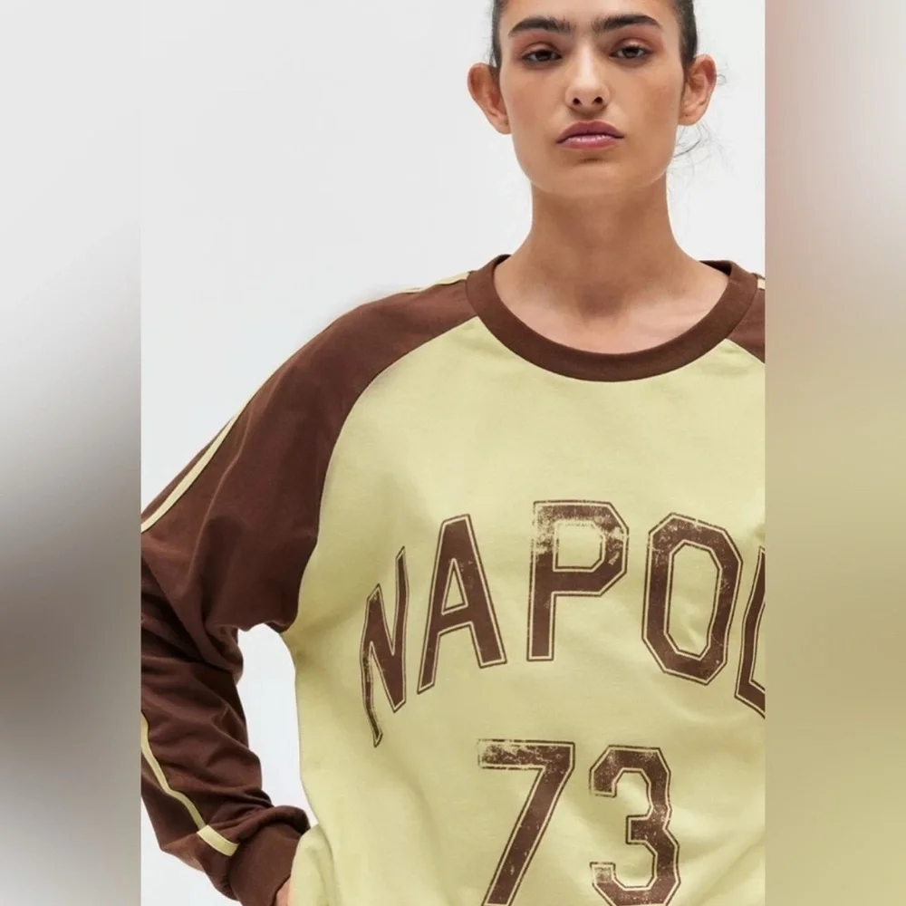 Urban Outfitters Brown and Cream Long Sleeve Tee